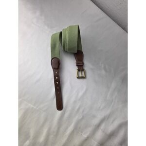 Dooney and Bourke Green Canvas and Brown Leather Belt Size 40 Made In USA Vtg